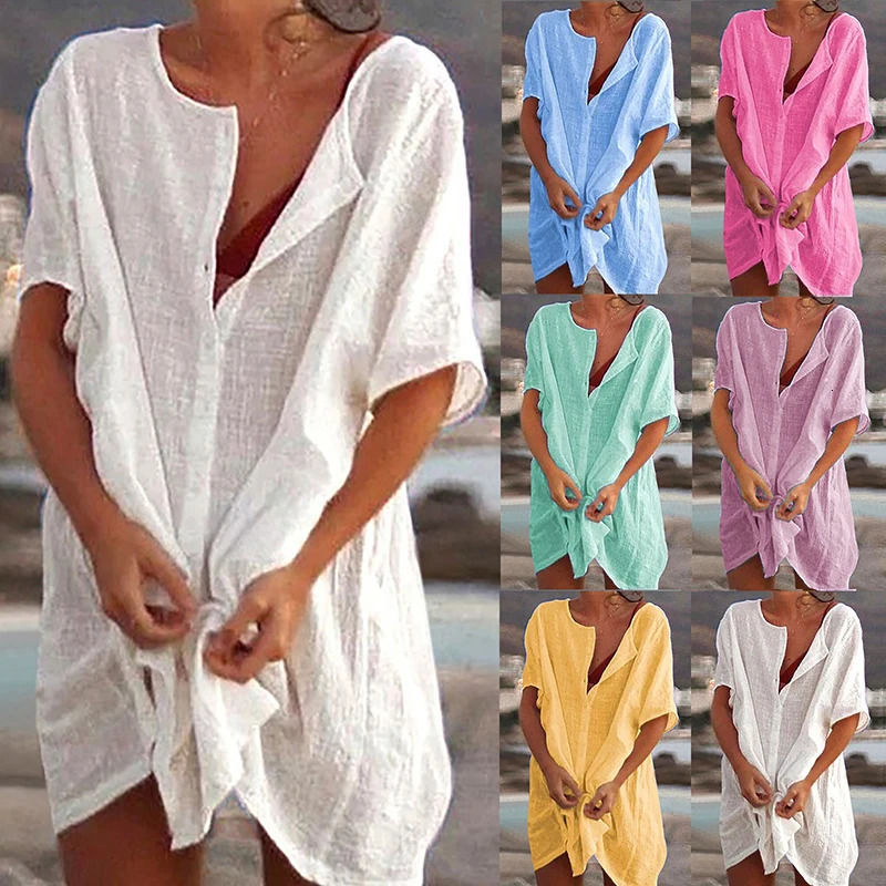 Cotton Tunics Beach Womens Swimsuit Cover Womens Swimsuit Beach Cover Mini Dress 250109