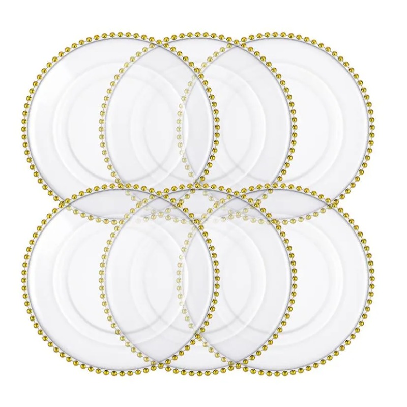 Plates Nordic Gold Beads Glass Plate Charger Decorative Salad Fruit Dish Transparent Serving Tray Wedding Dinner Event Supplies