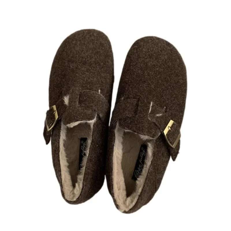 Fur Flats Loafers Platform Suede Warm Plush Cotton Shoes Casual Slippers Woman Winter 2025 Trend Cozy Non Slip atos Mujer
