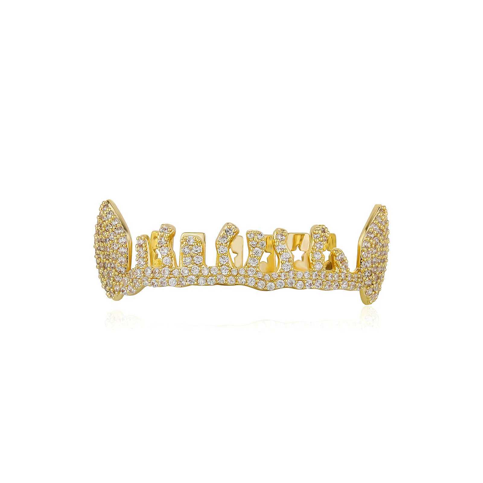 Irregular Flame CZ Stone Teeth Grillz Dental Grill 14K Gold Plated Water Drop Zircon Tooth Cap For Women Men JewelryXJ250114
