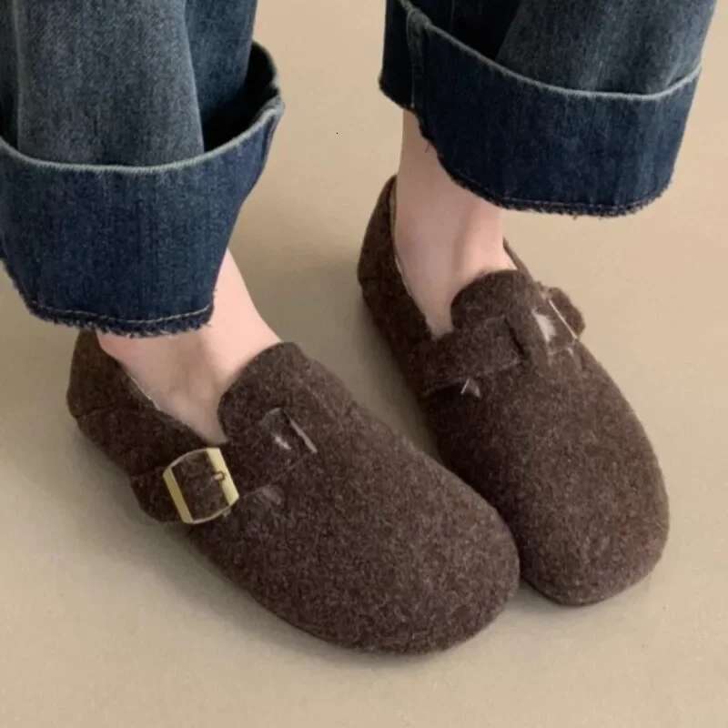 Fur Flats Loafers Platform Suede Warm Plush Cotton Shoes Casual Slippers Woman Winter 2025 Trend Cozy Non Slip atos Mujer