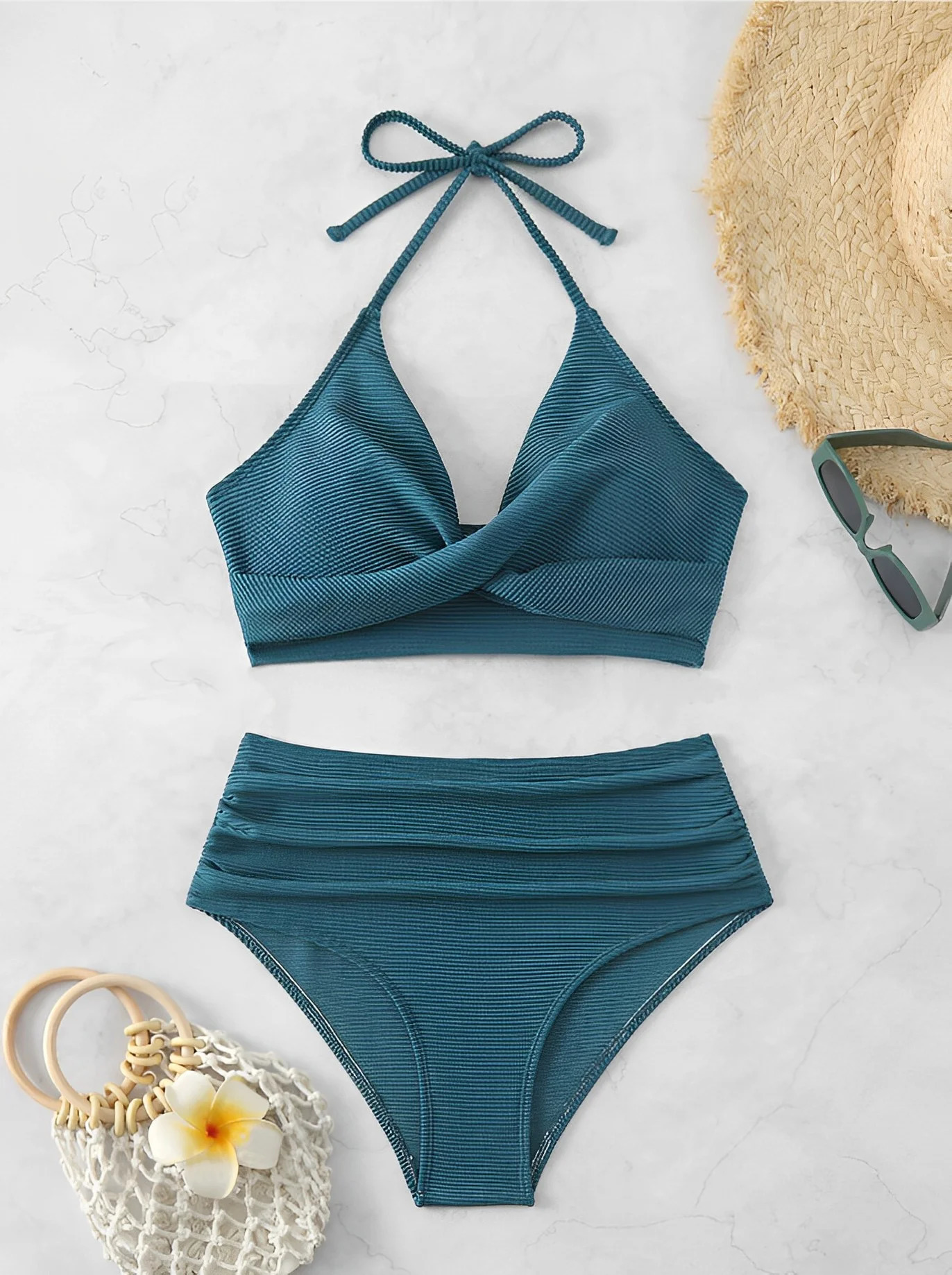 Sexy High Waist Bikini 2025 Women Halter Swimwear Female Swimsuit Solid Bathers Swimming Bathing Swim Suit Summer Beachwear250115