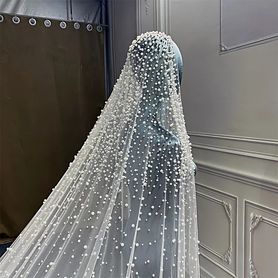 V139 Beaded Bridal Veils Long Royal Cathedral Length Veil Wide Wedding Veils with Comb Wedding Accessories250108