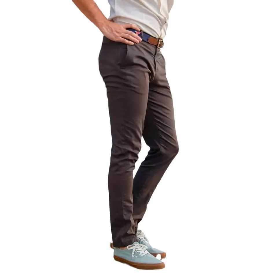 2024 Autumn Men Casual Pants High Elastic Mid Waist Business Slim Fit Solid Color Pockets Straight Basics Ankle Length Trousers W250115