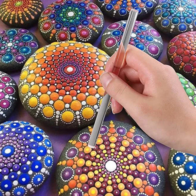 5335pcs DIY Stone Mandala Dotting Tools for Painting Rock Pen Embossing Starter Drawing Stencil Template Brush Tray Kit 250106