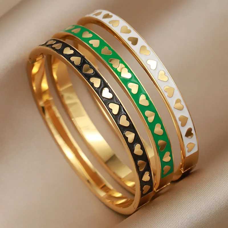 Bangle Stainless Steel Metal Oil Heart Bangles bracelets for Women Fashion Brand Jewelry Unique Accessories H250115