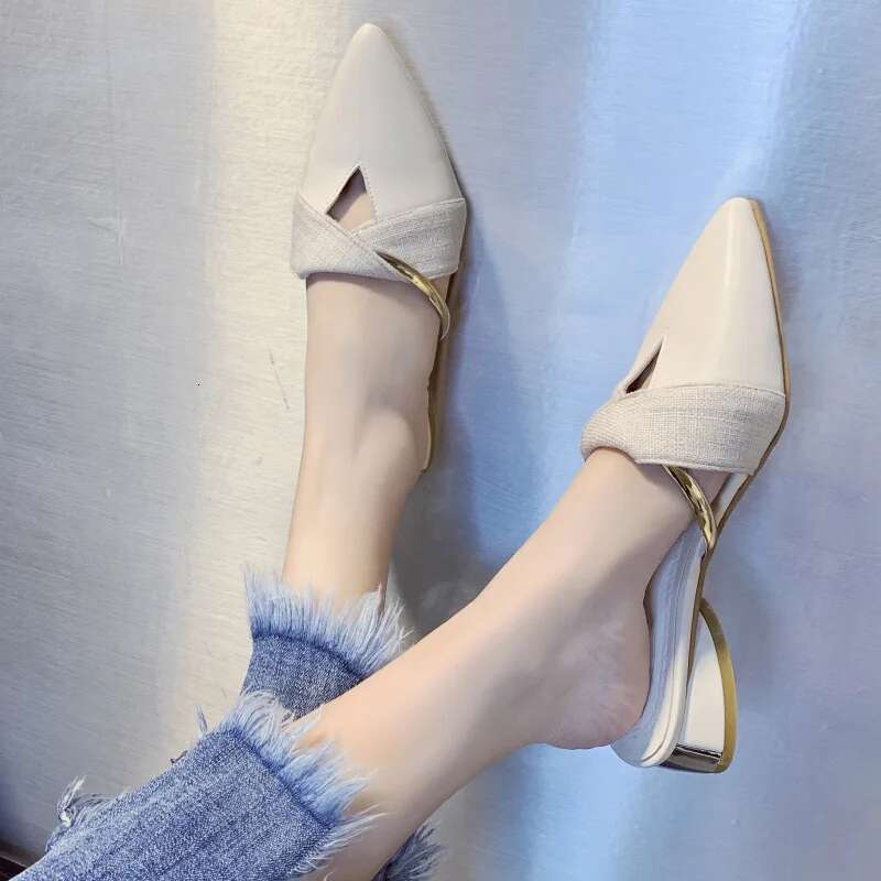Pointed Toe Sandals Designer Women Summer Slippers Outer Wear Elegant Single Shoes Plus Size Chaussure Femme 2023