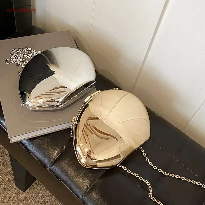 Acrylic Shell Shape Clutch Gold Sier Women Evening Party Bag Cute Shiny Metal Shoulder Crossbody Bags Small Purse swissmilitary