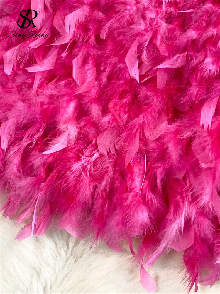 SINGREINY Senior Birthday Party Skirt High Quality Elastic Waist Mini Skirt Fairy Style Sweet Feather Splicing Ball Gown Skirt 250108