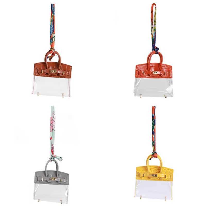 Keychains Lanyards fashion Innovative Mini Car Key Bag Anti-Lost Keychain Holder Case Pendant lipstick Earphone Transparent Platinum Set Purse H250115