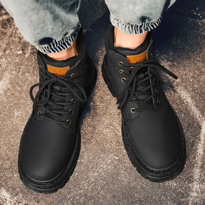 Leather Shoes for Men Lace Up Height Increasing Non Slip and Waterproof Man Casual Boots Legitimate Summer Sale Cowhide 250113