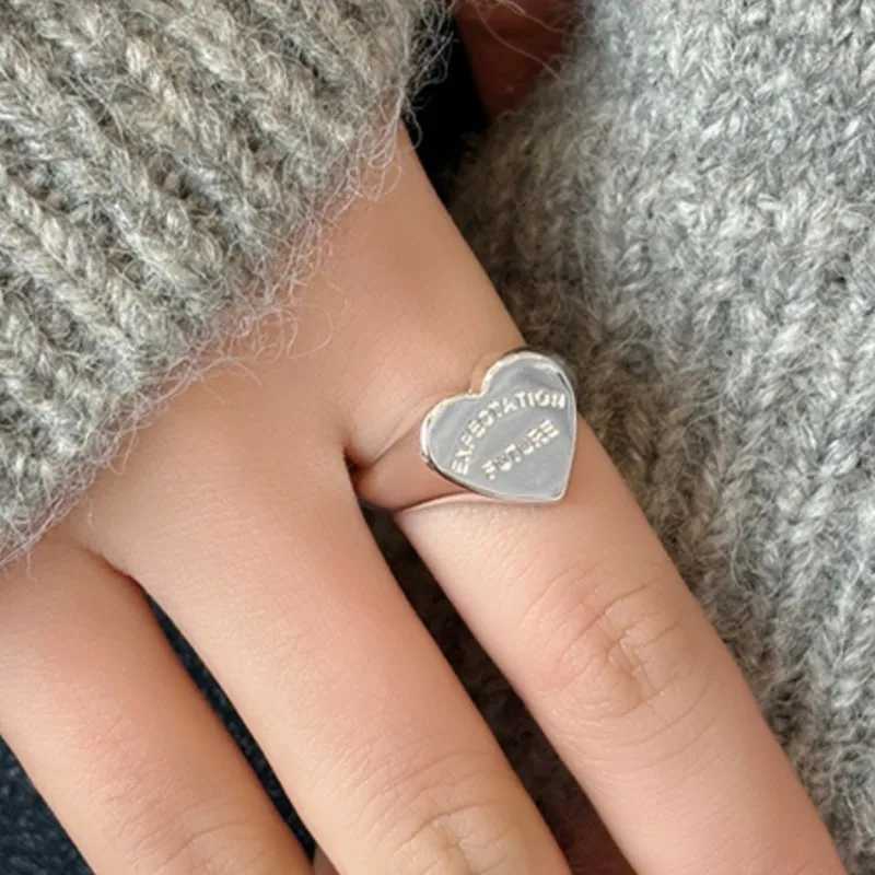 Cluster Rings Silver Color Love Heart Letter for Women Elegant Simple Smooth Ring Party Jewelry Gifts H250115