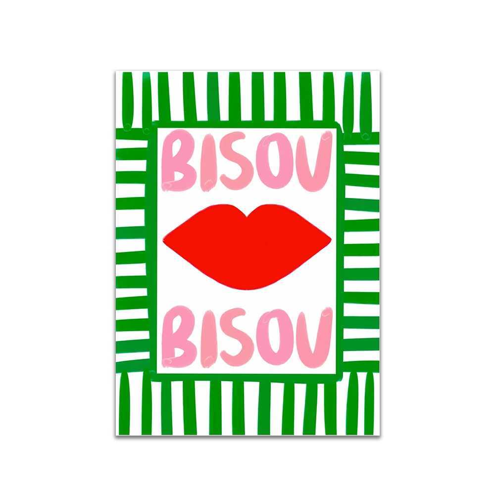 Paintings Maximalist Eclectic Pink French Quotes Bisou Bonjour Bonne Nuit Wall Art Canvas Painting Posters Living Room Home Decor H250115RDS4
