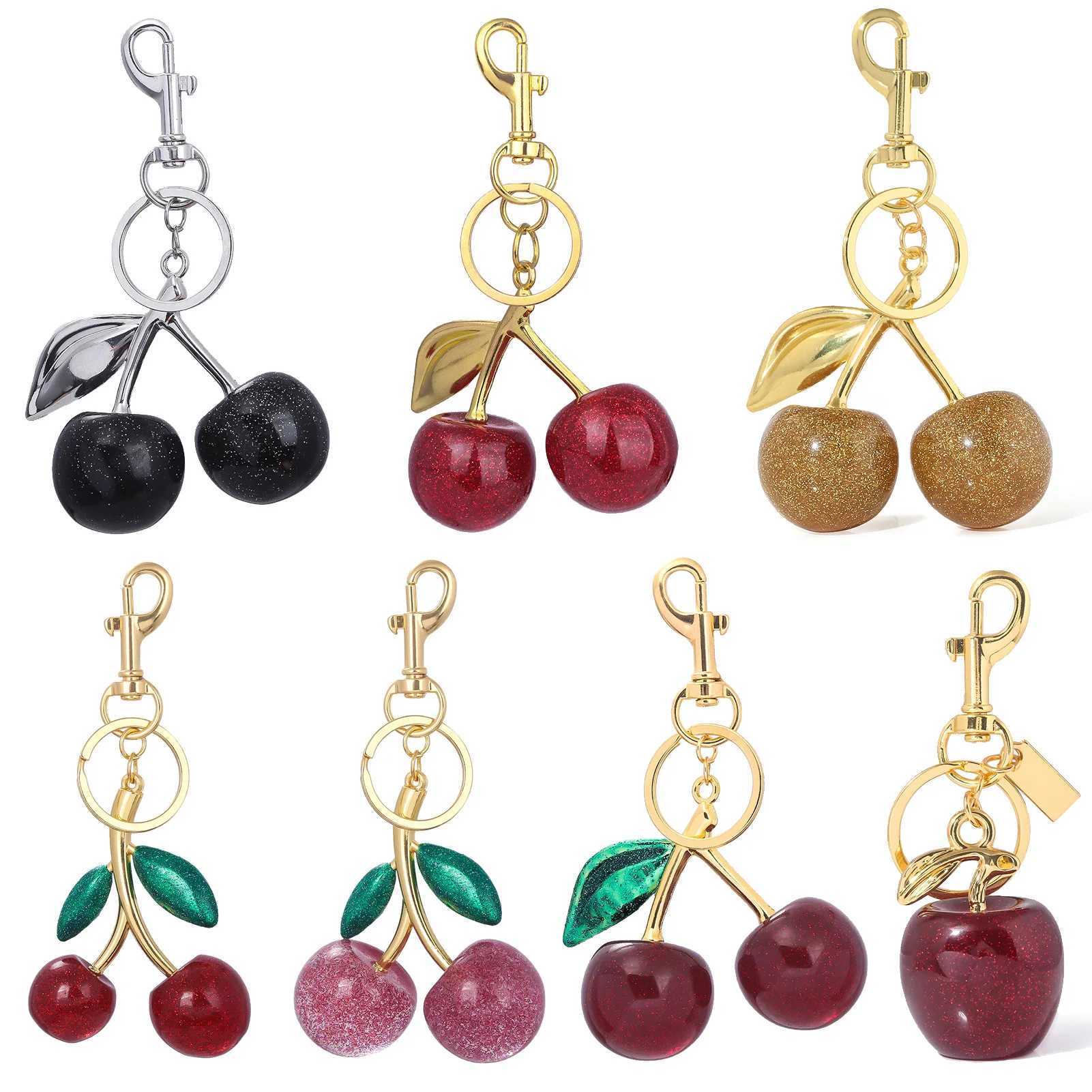 Keychains Lanyards Delicious Exquisite Cherry Crystal Fruit Bag Charm Keychain Pink Keyring for Elegant Women Jewelry Accessories Gift H250115