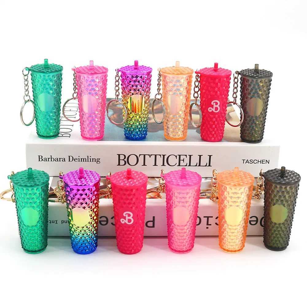 Keychains Lanyards Inspired Durian Cup Keychain Gradient Colorful Coffee Stylish Pendant H250115