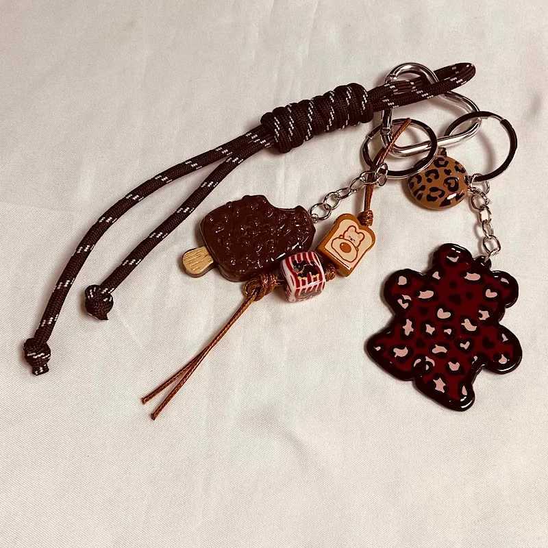 Keychains Lanyards Original Ice Cream Bear Keychain DIY backpack pendant Handmade woven rope multi-element ornament H250115