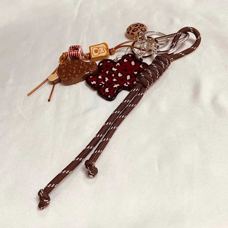 Keychains Lanyards Original Ice Cream Bear Keychain DIY backpack pendant Handmade woven rope multi-element ornament H250115