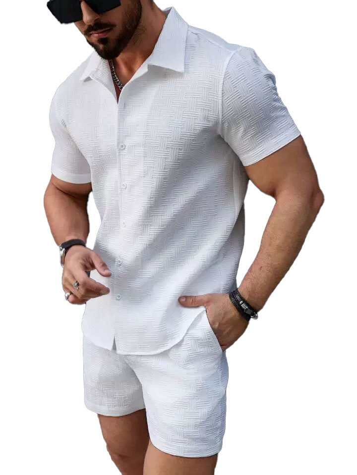 Mens Spring And Summer Leisure Sports Comfortable Breathable Short Sleeved Shorts Two Piece Set Male Sports Suit Plaid Trendy Solid Tracksuits Track S
