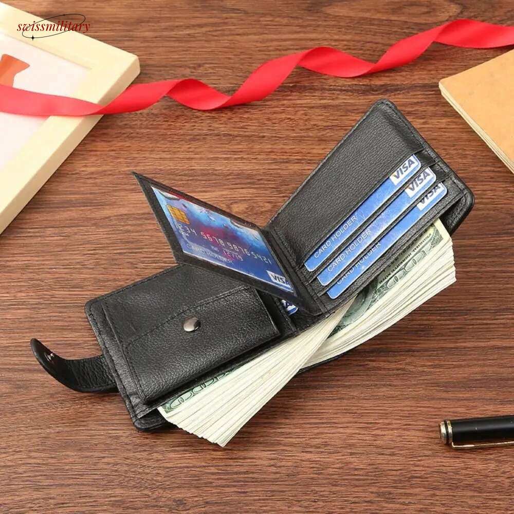 Durable Men Leather Zipper Slim Card Holder Wallets High Quality Male Short Multi-card Wallet Coin Pocket Purse swissmilitary