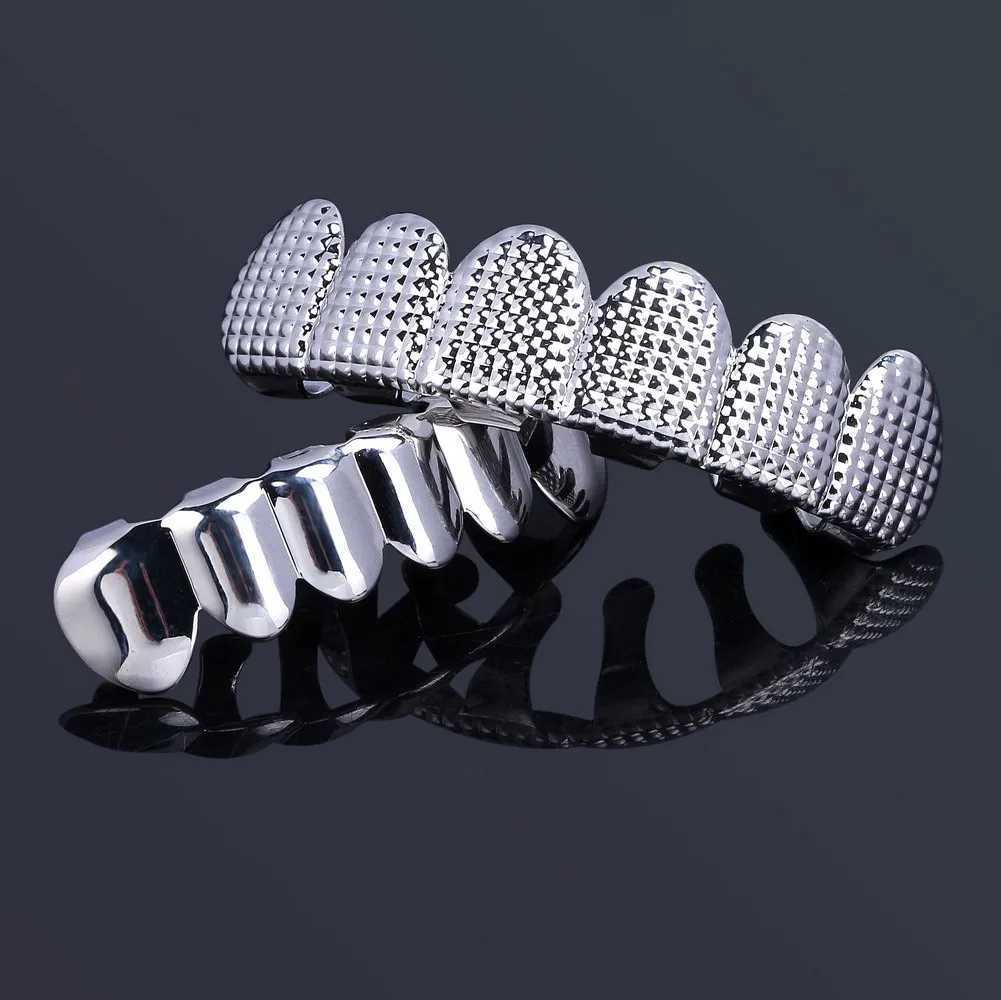 RACHELZ Punk Waffle Pattern 6/6 Teeth Grillz Hip Hop 14K Gold Plated Tooth Caps Decor For Women Men Body Jewelry GiftXJ250114