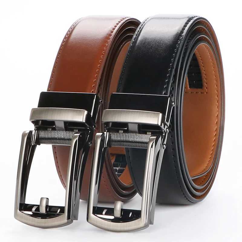 Genuine Leather Ratchet Belt for Men - Adjustable Automatic BuckleCasual Busin Style High-Quality Leather PanelXJ250210