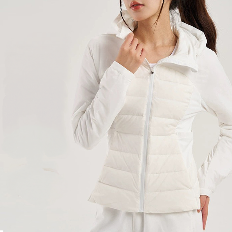 European and American women's high-quality down jackets slim fit hooded running outdoor warmth winter sports fashionable yoga clothes outerwear j