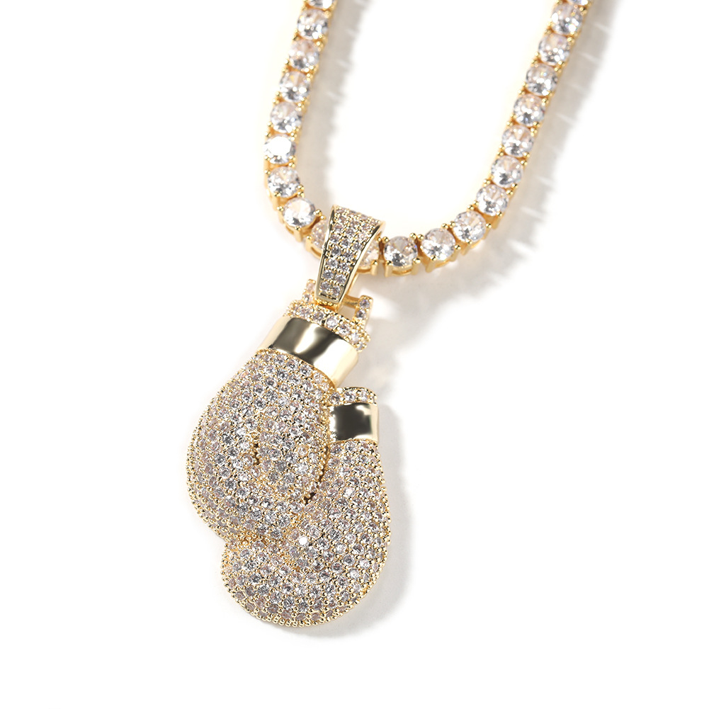 Fashion Charm Men Necklace Boxing Gloves Pendant Necklace 5A Zircon 18K Real Gold Plated Jewelry