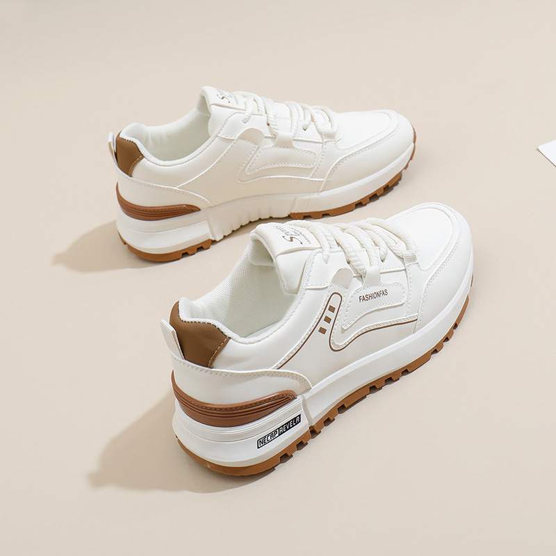 Women Sports Shoes Fashion Korean Version 2025 Spring Running Thick Sole Triple Khaki Red Free shipping