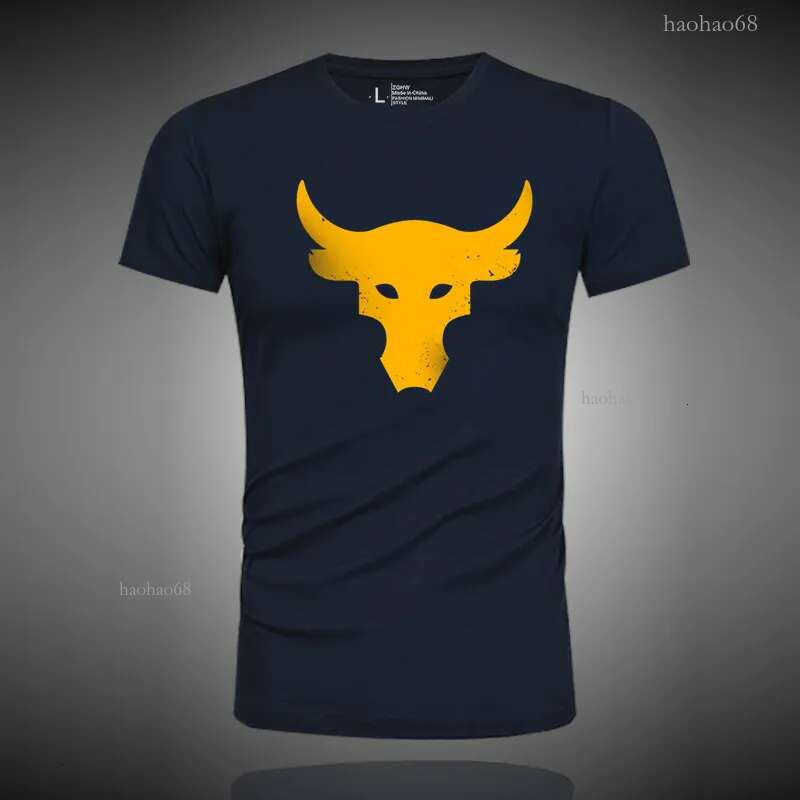 Men's TShirts Project Rock Johnson Training Sports Short Sleeve TShirt Cow Head Print Comfortable Breathable ONeck Sport Style 230627