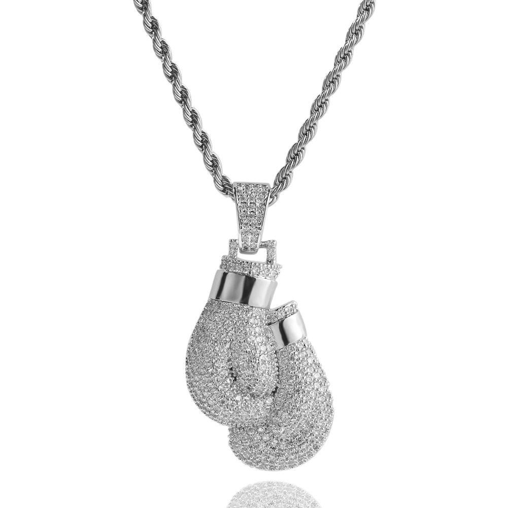 Fashion Charm Men Necklace Boxing Gloves Pendant Necklace 5A Zircon 18K Real Gold Plated Jewelry