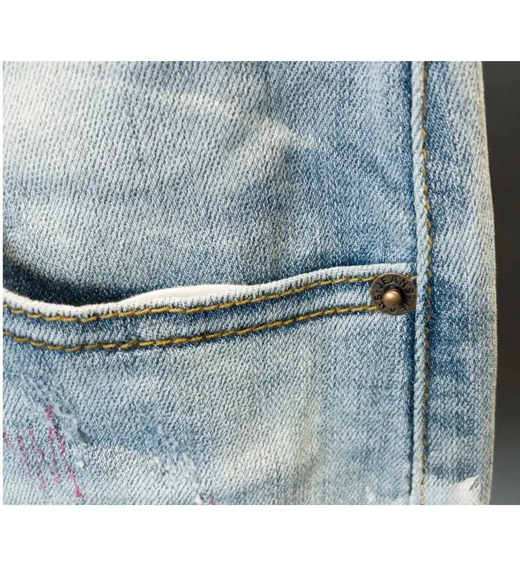 Summer Mens Casual Denim Knee Length Shorts with Distressed Route Patched Stitching Streetwear Washed Short Jeans 250109Z