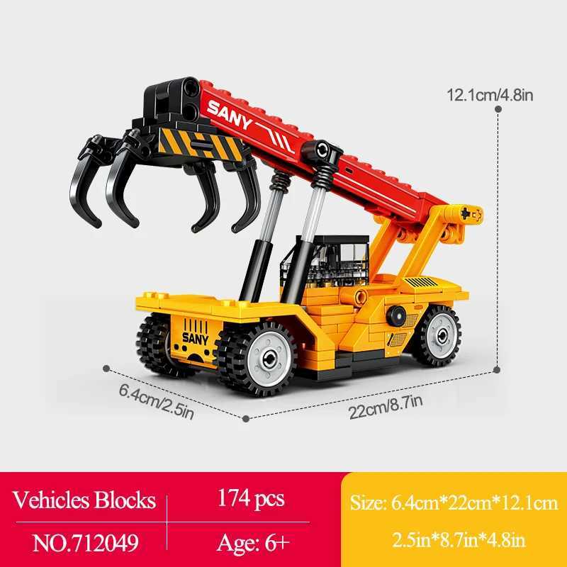 Free shipping 4 Sles On Engineering Vehicles Building Blocks Wheel Loader Excavator Crane Construction Model Mini Bricks Toys For Kids