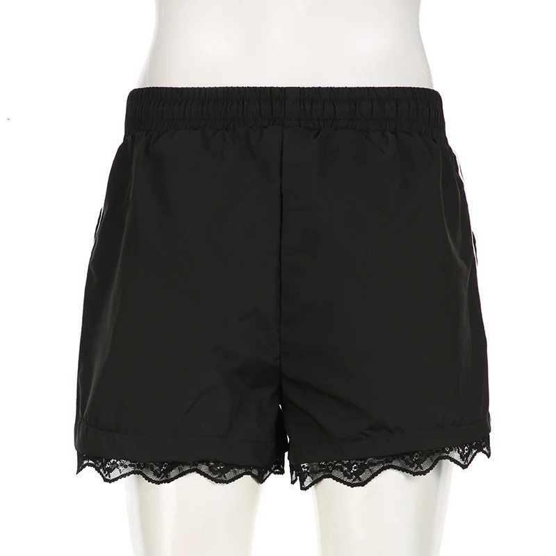 BIIKPIIK Side Striped Lace Streetwear Shorts for Women Contrast Color Sporty Casual Elastic Waist Short Pants Allmatch Bottoms 250107