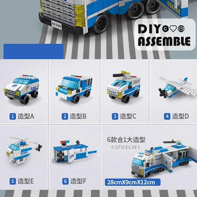 6in1 In Police Car Fire Engineering Engine Mini Loader Truck Classic Model Building Blocks Sets Bricks Toy Christmas Gift W250115