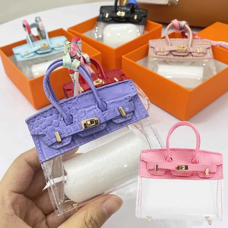 Keychains Lanyards fashion Innovative Mini Car Key Bag Anti-Lost Keychain Holder Case Pendant lipstick Earphone Transparent Platinum Set Purse H250115