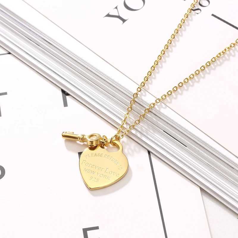 Pendant Necklaces New Arrival Key And Forever Love Big Heart Necklace Stainless Steel High Quality Gold Colour Jewelry For Women Gift H250115