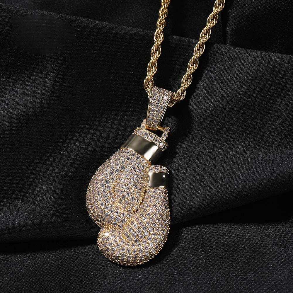 Fashion Charm Men Necklace Boxing Gloves Pendant Necklace 5A Zircon 18K Real Gold Plated Jewelry