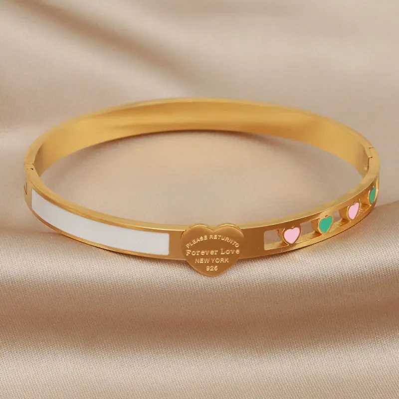 Bangle Classic Stainless Steel Metal Multicolor Heart Bangles for Women Fashion Brand Jewelry Hollow Bracelets Gift Accessories H250115