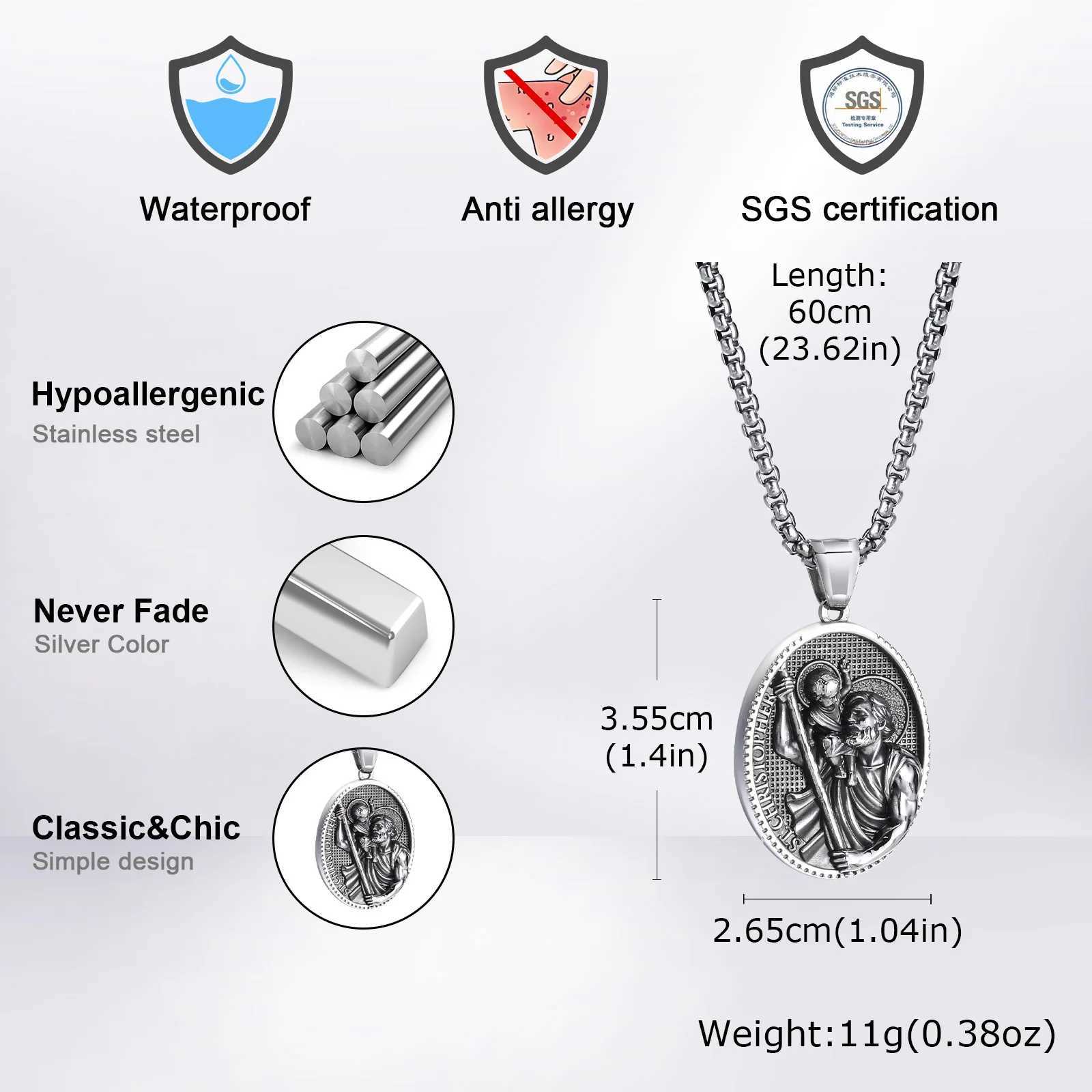 Saint Josephs Elliptical Necklaces for Men BoysST. Christopher Stainl Steel Pendant NecklacesRetro Vintage Jewelry GiftXJ250114