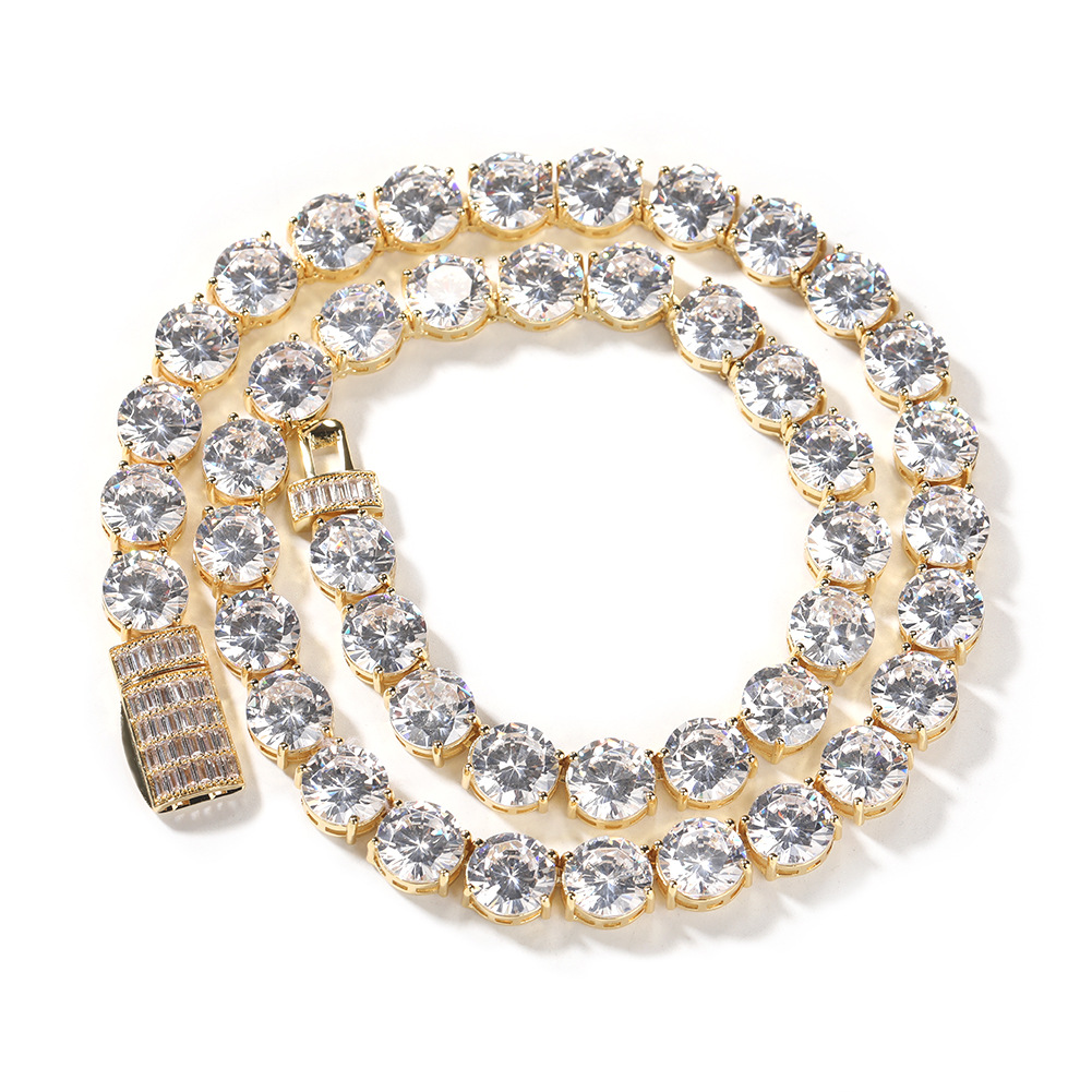 10mm Hip Hop Tennis Chain Cuban Chain Necklace Bracelets Real Gold Plated 5A Round Zircon Jewelry