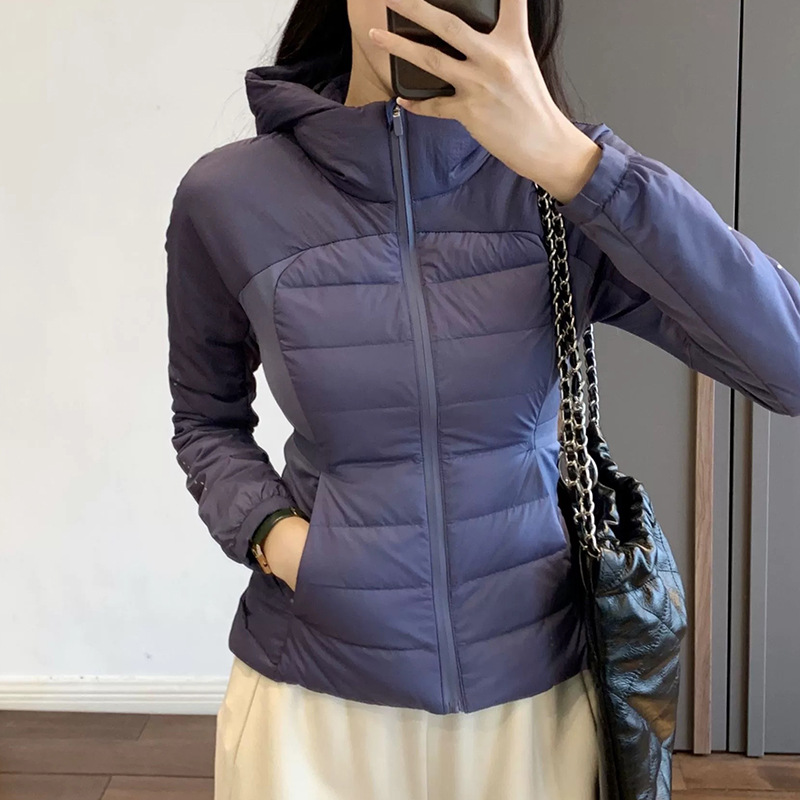 European and American women's high-quality down jackets slim fit hooded running outdoor warmth winter sports fashionable yoga clothes outerwear j
