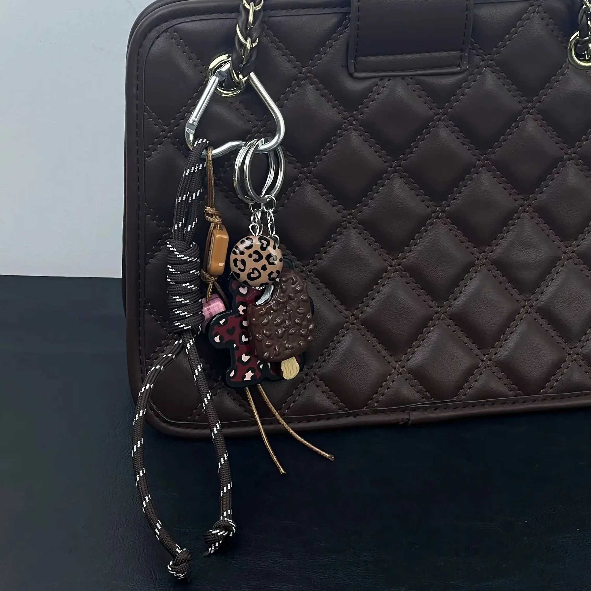 Keychains Lanyards Original Ice Cream Bear Keychain DIY backpack pendant Handmade woven rope multi-element ornament H250115