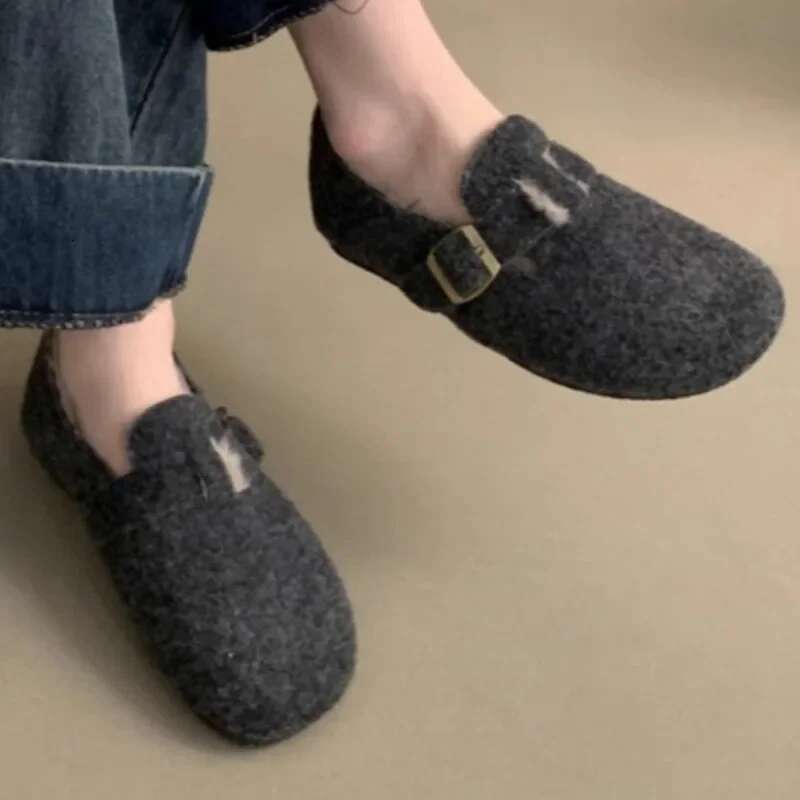 Fur Flats Loafers Platform Suede Warm Plush Cotton Shoes Casual Slippers Woman Winter 2025 Trend Cozy Non Slip atos Mujer