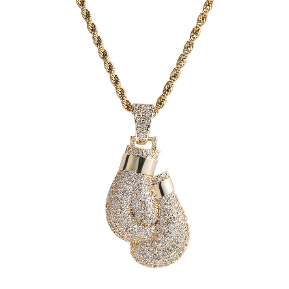 Fashion Charm Men Necklace Boxing Gloves Pendant Necklace 5A Zircon 18K Real Gold Plated Jewelry