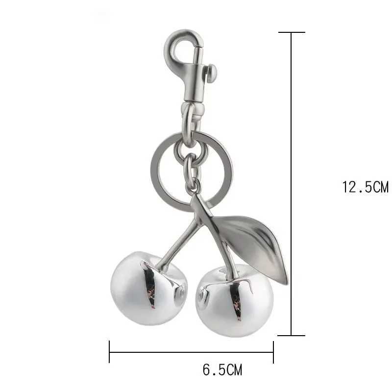 Keychains Lanyards Silver Plated Cherry Keychain Purse Charm Made of Metal Hardware and Glittering Mirror Resin Accessories H250115