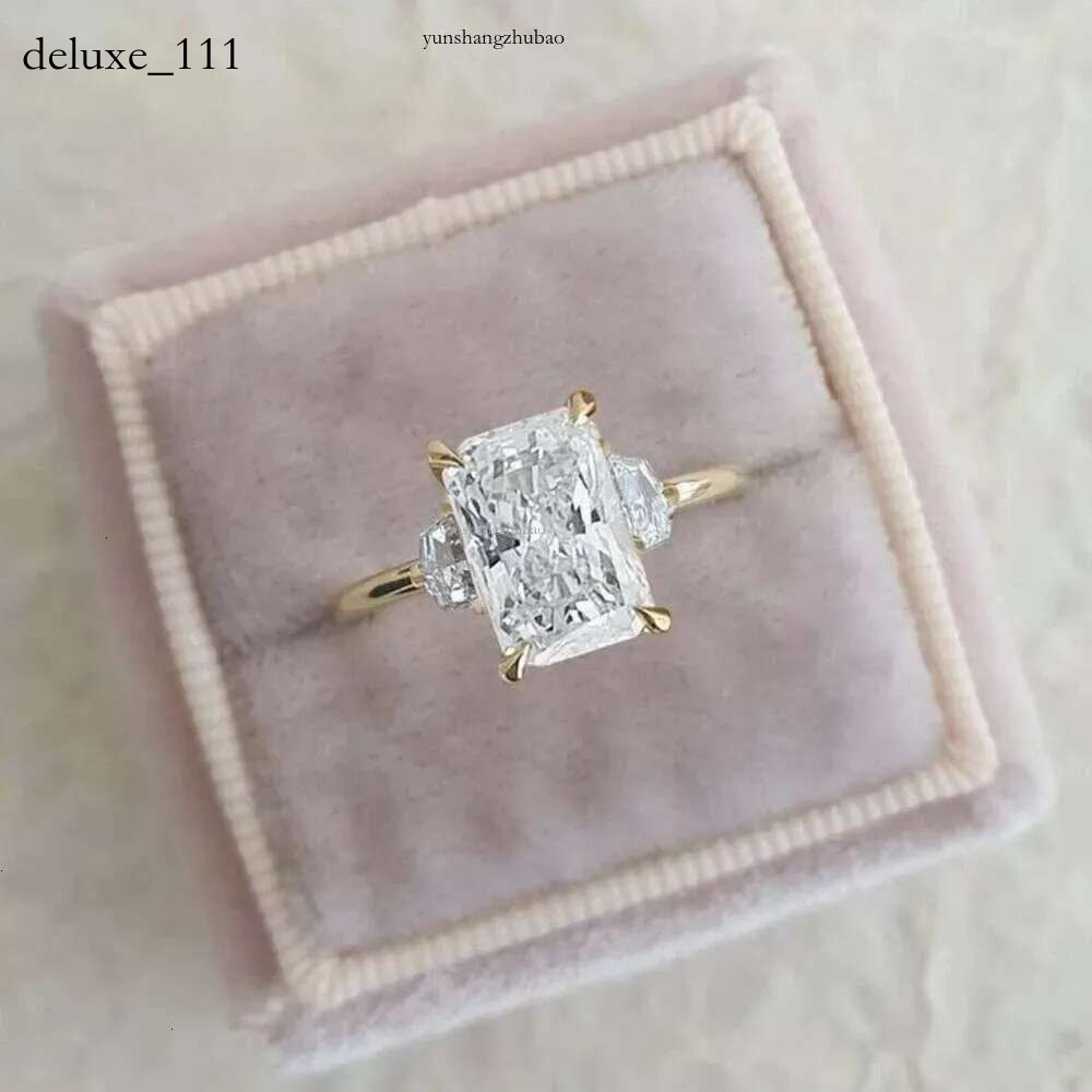 3.00CT Moissanite Emerald And Caic Cut 3 Stone Engagement Ring Yellow Gold