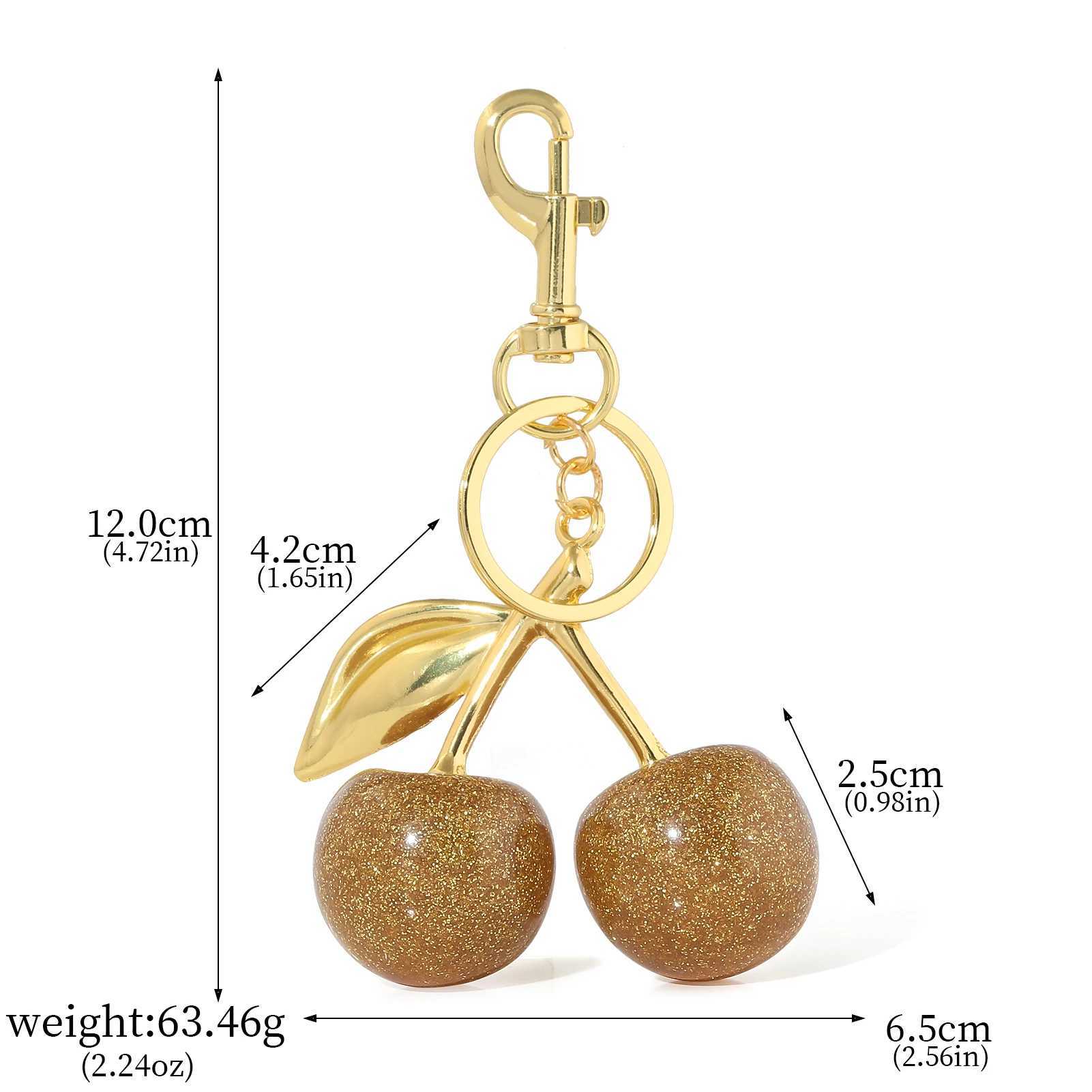 Keychains Lanyards Fashion Delicious Golden Cherry Keychain Summer Fruit Pendant Key Ring Women Men Jewelry Bag Accessories Gift H250115