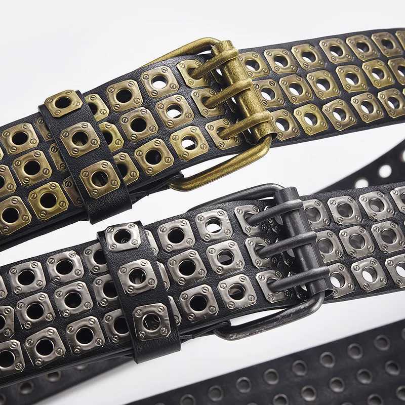 Men Women Gothic Belts Devils Wings Vintage Punk Metal Buckle Y2K Waistband PU Leather Studded Belt for Women Jeans DecorationXJ250114
