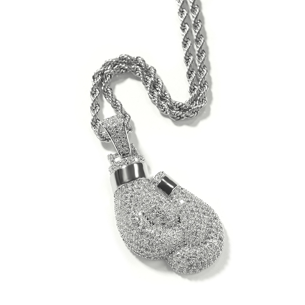 Hip Hop Boxing Gloves Pendant Necklace TopBling Full 5A Zircon 18K Real Gold Plated Sports Jewelry