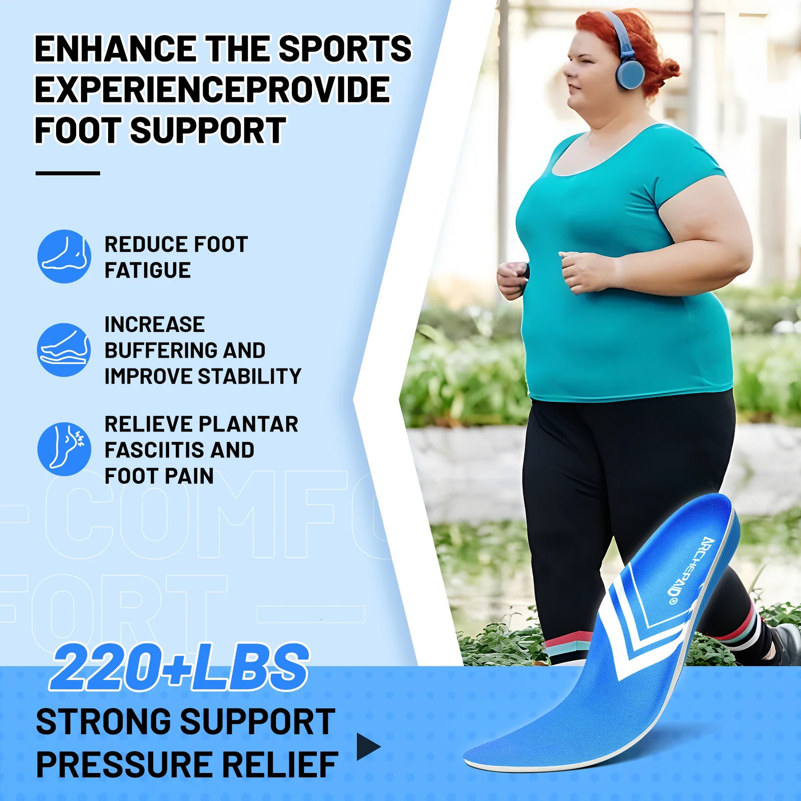Plantar Fasciitis Relief Orthopedic Insole Flat Foot High Arch Support Men Women Work Ortic Insert Shoe Sport Sneaker Sole 250114